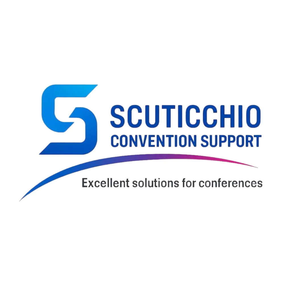Logo of scuticchio Convention Support, the audiovisual division of SCUTICCHIO providing high-tech audiovisual solutions for congresses, conventions, fairs, and exhibitions with over 30 years of experience.